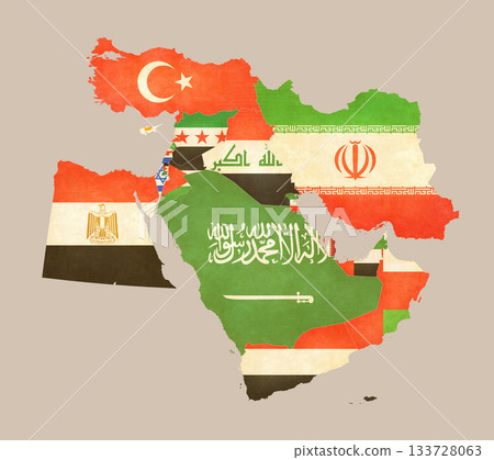 Isolated map with flags - Middle East Isolated map with flags - Middle East 133728063