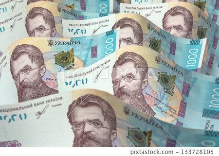 Banknotes of one thousand Ukrainian hryvnia close up Banknotes of one thousand Ukrainian hryvnia close up 133728105