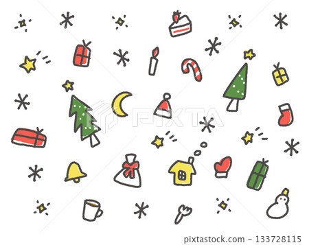 Cute hand-drawn doodle-style Christmas illustration background material 133728115