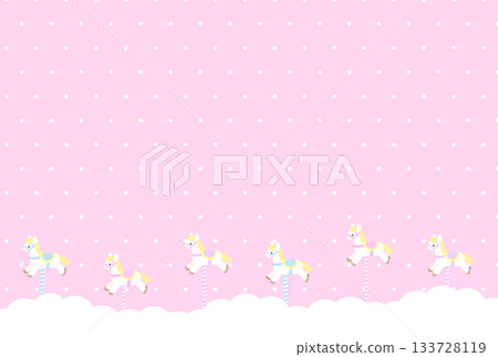 Fancy frame of a fluffy rocking horse, pink Fancy frame of a fluffy rocking horse, pink 133728119