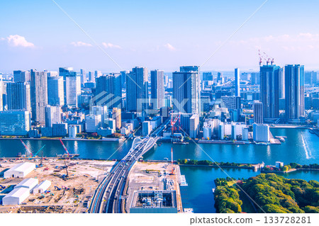 日本東京城市景觀：邁向新時代。築地市場舊址景觀。即將重新開發…= 14日 133728281