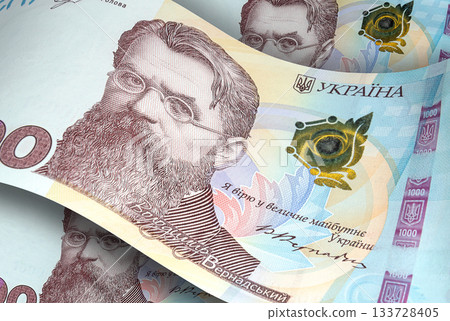 Banknote of thousand Ukrainian hryvnias close-up 133728405