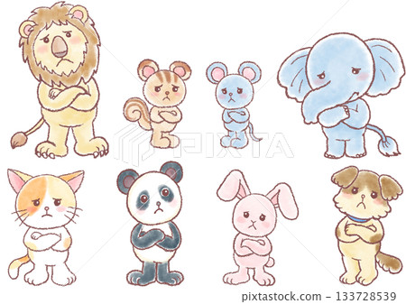 Set of various animals with troubled expressions_troubled expressions_worried_thinking 133728539