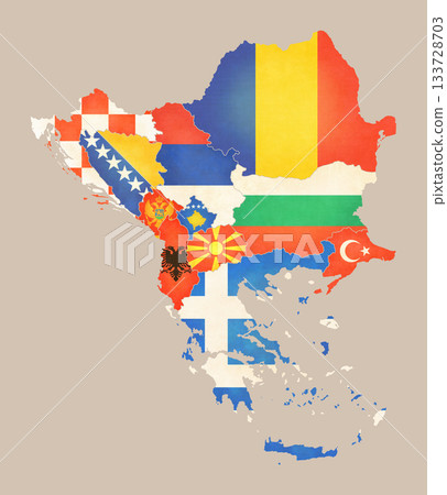 Isolated map with flags - Balkans Isolated map with flags - Balkans 133728703