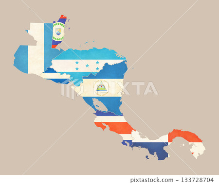 Isolated map with flags - Central America Isolated map with flags - Central America 133728704