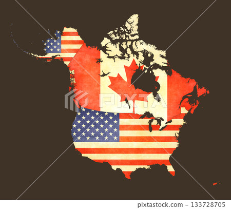 Isolated map with flags - USA and Canada Isolated map with flags - USA and Canada 133728705