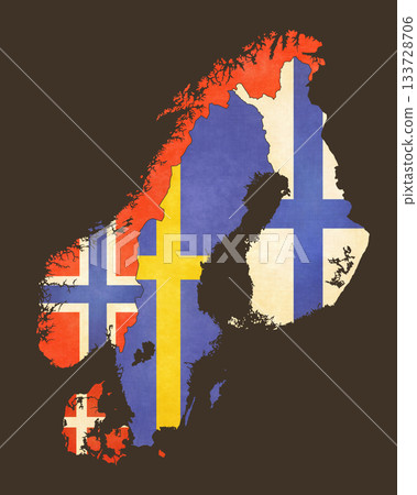 Isolated map with flags - Scandinavia Isolated map with flags - Scandinavia 133728706