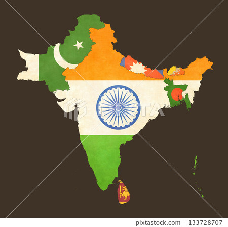 Isolated map with flag - South Asia 133728707