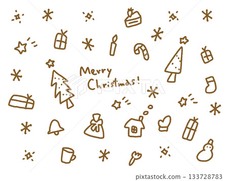 Cute doodle-style hand-drawn Christmas illustration, natural brown line drawing, background material Cute doodle-style hand-drawn Christmas illustration, natural brown line drawing, background material 133728783