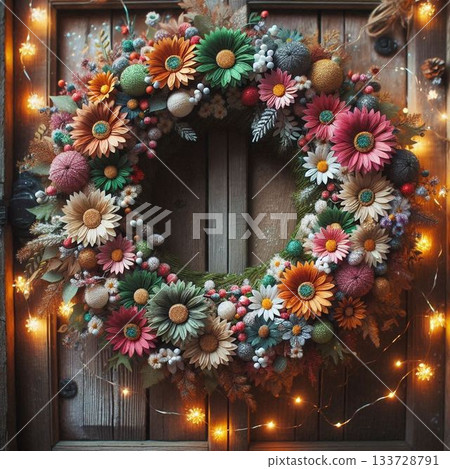 聖誕花圈 紅色聖誕樹 133728791