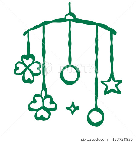 Lucky hanging mobile with charms stars circles and clovers spreading good fortune and peaceful new year blessings in a whimsical hand drawn style 133728856