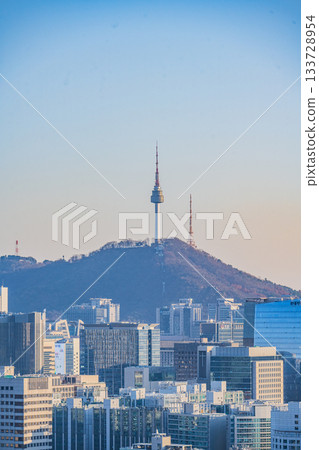 Seoul, South Korea - 28 Nov 2025 : View of downtown cityscape and Seoul tower in Seoul, South Korea 133728954