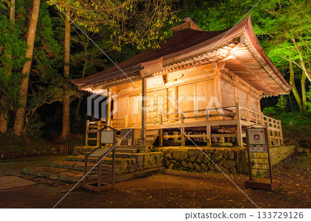 Illuminated sutra repository at Chusonji Temple in autumn in Hiraizumi, Iwate Prefecture 133729126