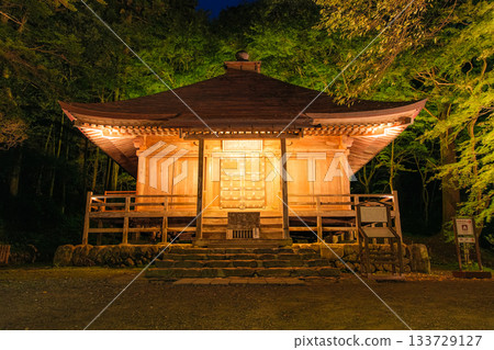 Illuminated sutra repository at Chusonji Temple in autumn in Hiraizumi, Iwate Prefecture 133729127