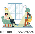 man and woman character  reading  books  in living room 133729220