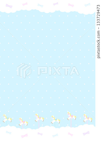 Fancy frame of a wooden horse with fluffy ribbons, light blue Fancy frame of a wooden horse with fluffy ribbons, light blue 133729473