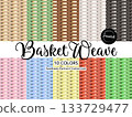 Set of seamless patterns of bamboo baskets in different colors. 133729477