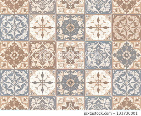 Luxury pattern. Ceramic tiles with geometric patterns in natural color. Texture of building materials. Design mockup and background. Luxury pattern. Ceramic tiles with geometric patterns in natural color. Texture of building materials. Design mockup and background. 133730001