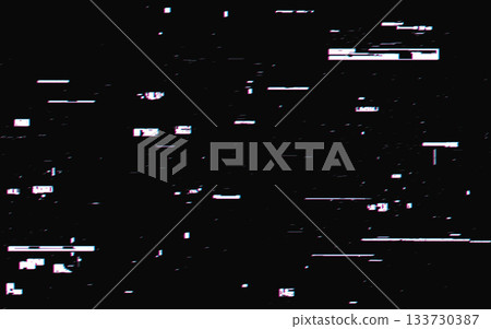 Glitch stereo effect. Distortion texture with horizontal lines. Video signal error. Abstract geometric distortions. Futuristic random noise. Cyberpunk pixel template. Vector illustration 133730387