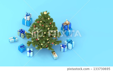 從上方俯瞰,可以看到聖誕樹和許多禮物。 從上方俯瞰,可以看到聖誕樹和許多禮物。 133730695