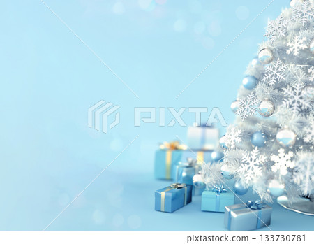 淡藍色聖誕樹和禮物背景 133730781