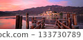 Fantastic pink sunrise on lake Orta Italy 133730789