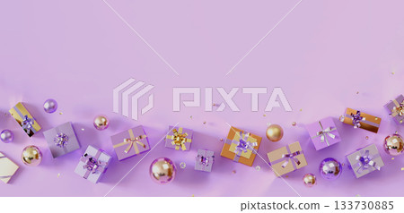 背景設計以淡紫色禮盒和裝飾品為特色 133730885