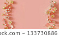 Background design featuring pastel pink gift boxes and ornaments 133730886