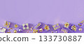 Purple and gold background with lots of presents 133730887