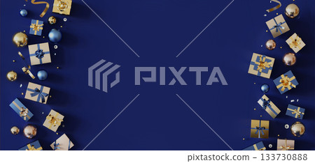 深藍色背景上擺滿了金色的禮物 133730888