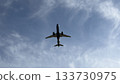 A powerful shot of a passenger plane flying overhead 133730975