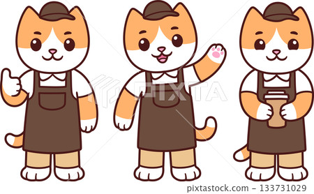 Cute cartoon barista cat character Cute cartoon barista cat character 133731029