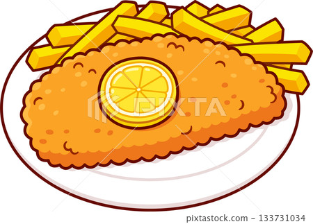 Wiener schnitzel breaded cutlet cartoon drawing 133731034