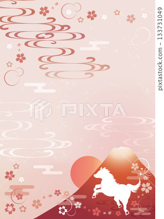 New Year's card, red Mount Fuji, 2026, zodiac sign, horse silhouette, pink, Year of the Horse New Year's card, red Mount Fuji, 2026, zodiac sign, horse silhouette, pink, Year of the Horse 133731049