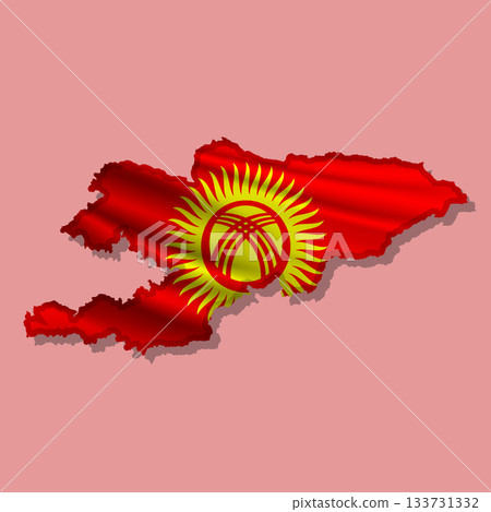 Vector flag Kyrgyzstan in the form of a map 133731332