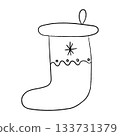 Christmas cute sock line icon, hand drawn style. Vector illustration 133731379