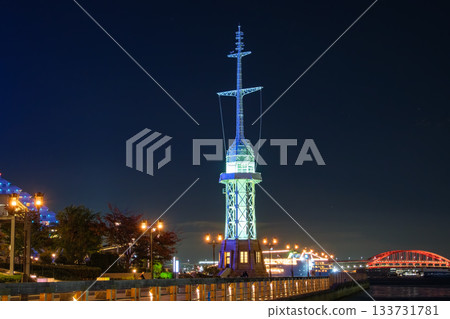 Kobe Port at night, former Kobe Port signal station, Kobe City, Hyogo Prefecture 133731781