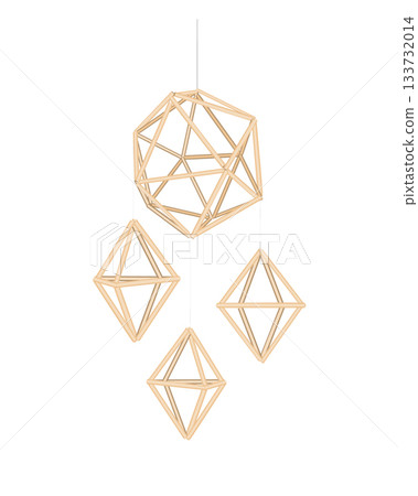Christmas straw spider decoration element. Ukrainian and Scandinavian himmeli hanging straw holiday decoration. Vector isolated illustration 133732014