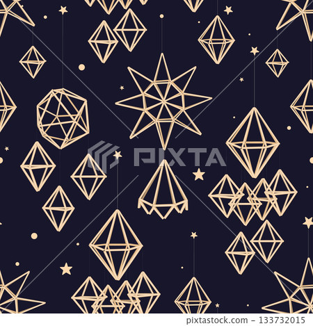 Christmas straw spider seamless pattern. Ukrainian and Scandinavian himmeli hanging straw holiday background. Vector isolated illustration 133732015
