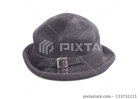 Black rabbit fur hat isolated on white. 133732215