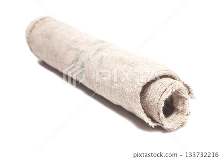 Natural burlap fabric isolated on white background Natural burlap fabric isolated on white background 133732216