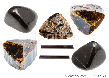 samples of dark tourmaline natural stones isolated samples of dark tourmaline natural stones isolated 133732371