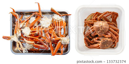 boxes with freshly caught Kamchatka crabs isolated boxes with freshly caught Kamchatka crabs isolated 133732374