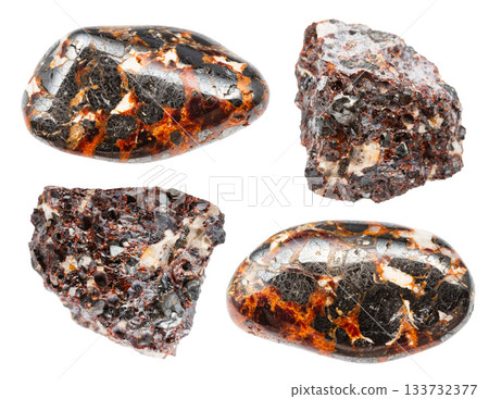 samples of zincite with franklinite stone isolated 133732377