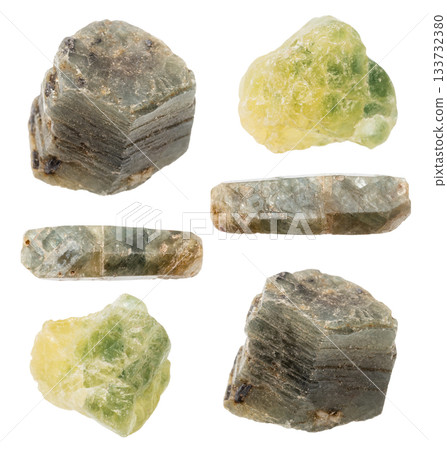 set of sample of green sapphire corundums isolated 133732380