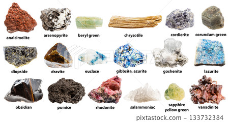 set of samples of rocks with names isolated 133732384
