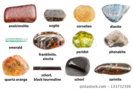 set of sample of tumbled rocks with names isolated set of sample of tumbled rocks with names isolated 133732390