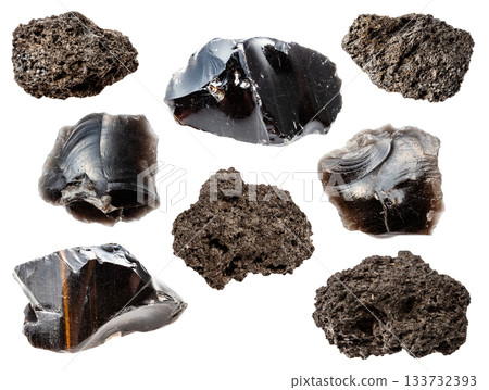 various sample of volcanic natural stones isolated 133732393