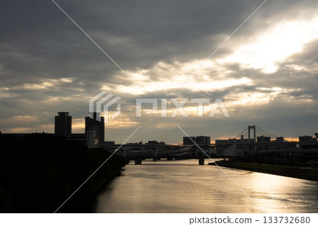 Toyosu Canal and Toyosu New Market seen from Ariake 133732680