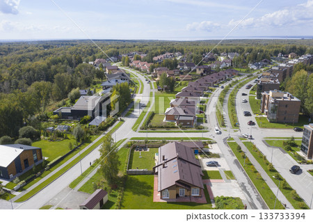 Aerial view of cottage village and endless forest near Akademgorodok, Novosibirsk, Russia, in summer Aerial view of cottage village and endless forest near Akademgorodok, Novosibirsk, Russia, in summer 133733394